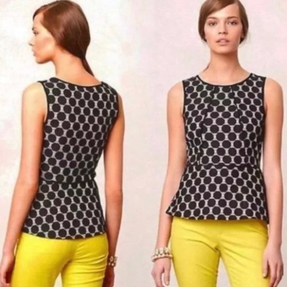 ANTHROPOLOGIE WESTON WEAR Bloomfall
Peplum Tank Polka Dot Black Lace Blouse Top